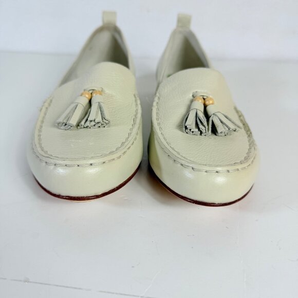 FlipFlop Cream Leather Tassel Loafers Size 8.5 Slip On Flat Stack Heel Casual - Picture 11 of 14